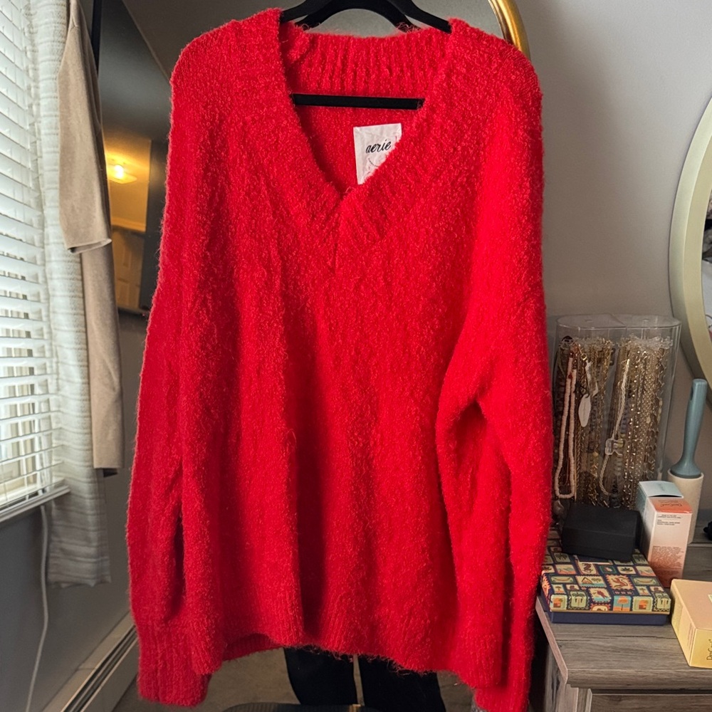 Aerie V-Neck Sweater in Vibrant Red
